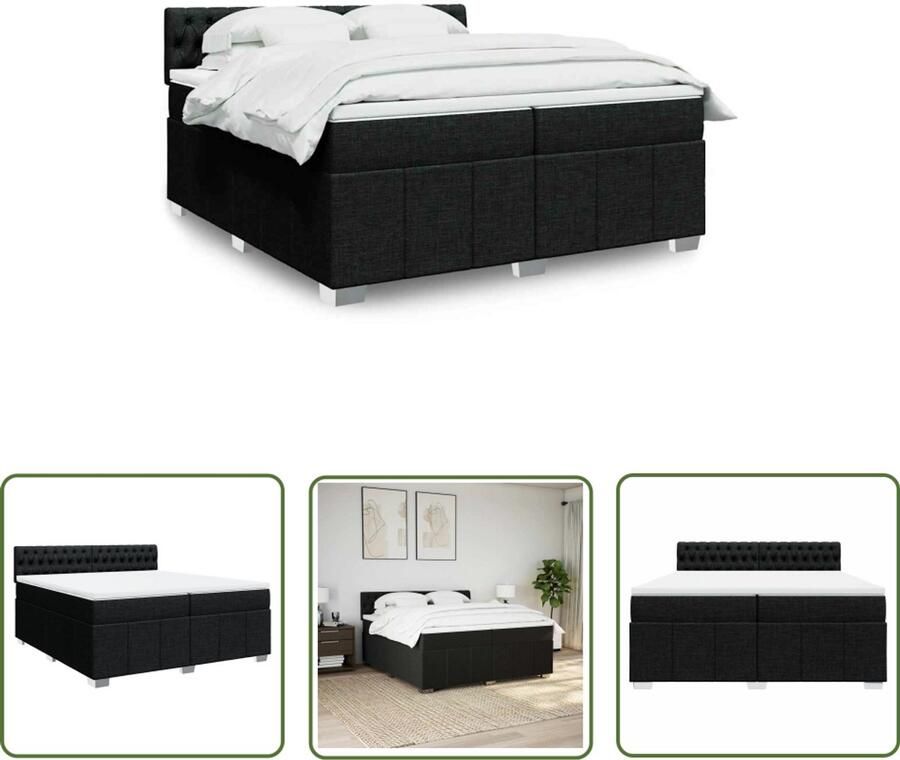 VidaXL Boxspring met matras stof zwart 200x200 cm Boxspring Slaapcomfort Boxspringbed Matras Hoofdbord