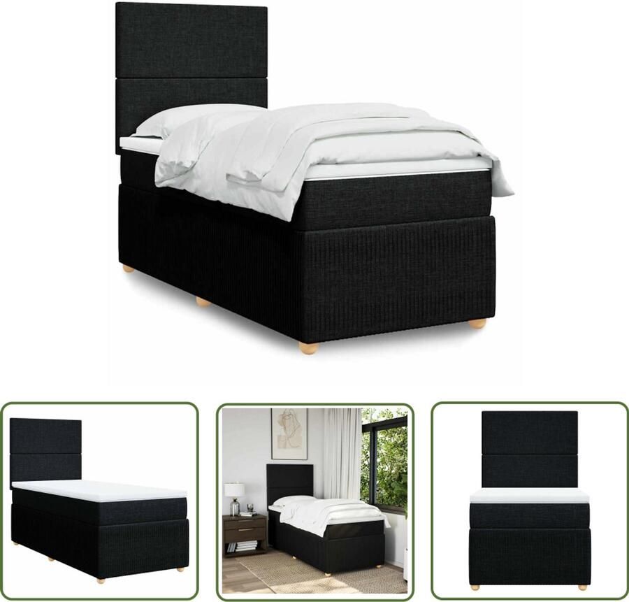 VidaXL Boxspring met matras stof zwart 90x190 cm Boxspring Slaapcomfort Matras Bed Frame Hoofdbord