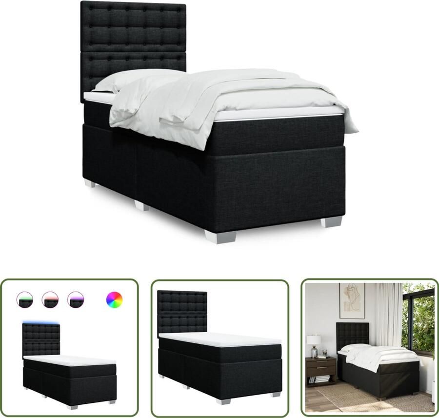 VidaXL Boxspring met matras stof zwart 90x190 cm Boxspring Slaapcomfort Zwarte Boxspring Comfortabel Bed Pocketveringmatras