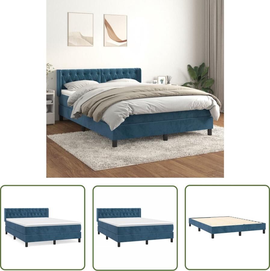 The Living Store Boxspringbed Comfort Bed 203x147x78 88 cm Donkerblauw Boxspringbed Slaapcomfort Velvet Bed Donkere Kleuren Tweepersoonsbed