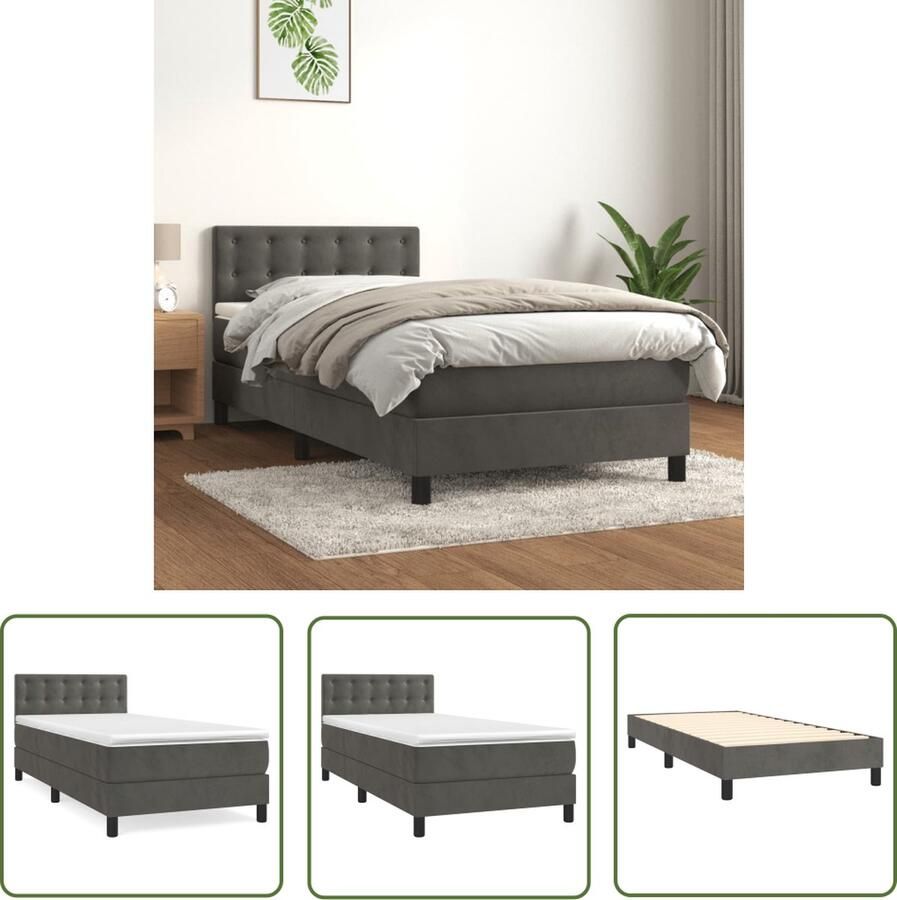 The Living Store Boxspringbed donkergrijs 193 x 90 x 78 88 cm fluweel verstelbaar hoofdbord pocketvering matras middelharde ondersteuning huidvriendelijk topmatras