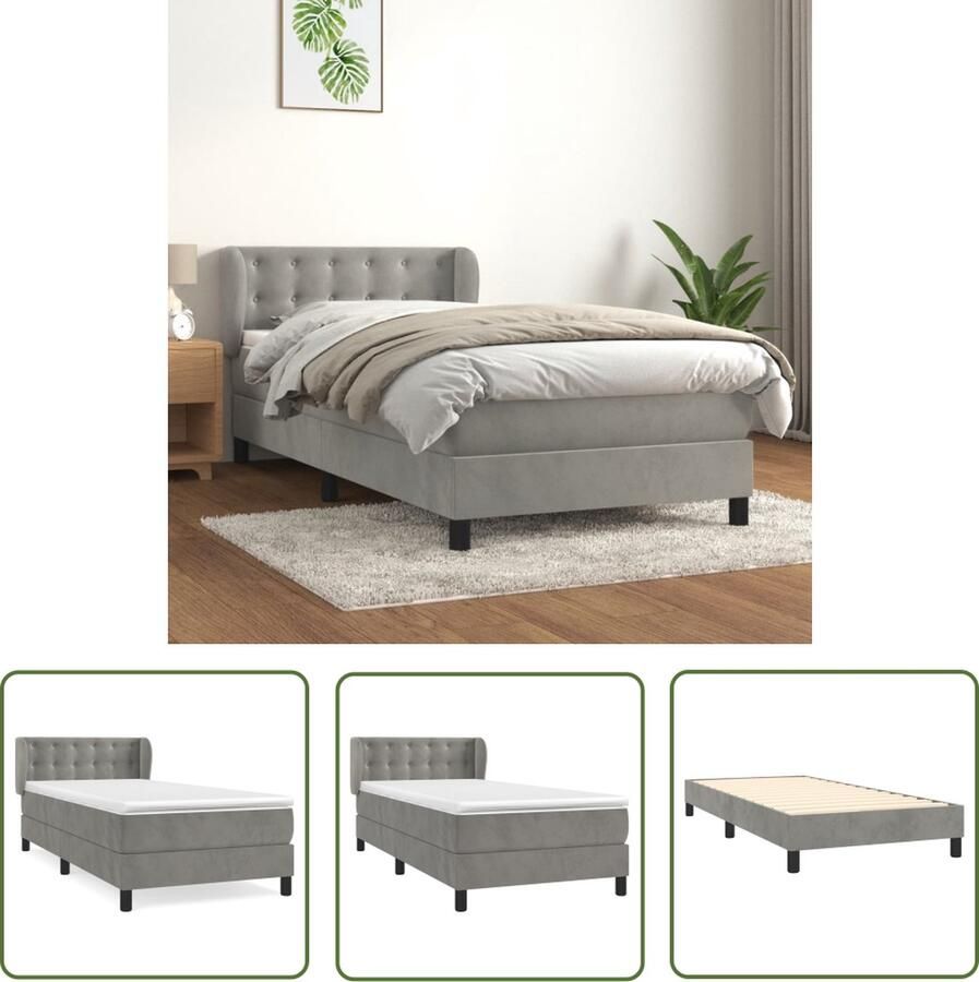 The Living Store Boxspringbed Bed 203x93x78 88 cm Lichtgrijs fluweel Pocketvering matras Middelharde ondersteuning Huidvriendelijk topmatras Boxspringbed Slaapcomfort Velvet Bed Tweepersoonsbed King Size Bed - Foto 2