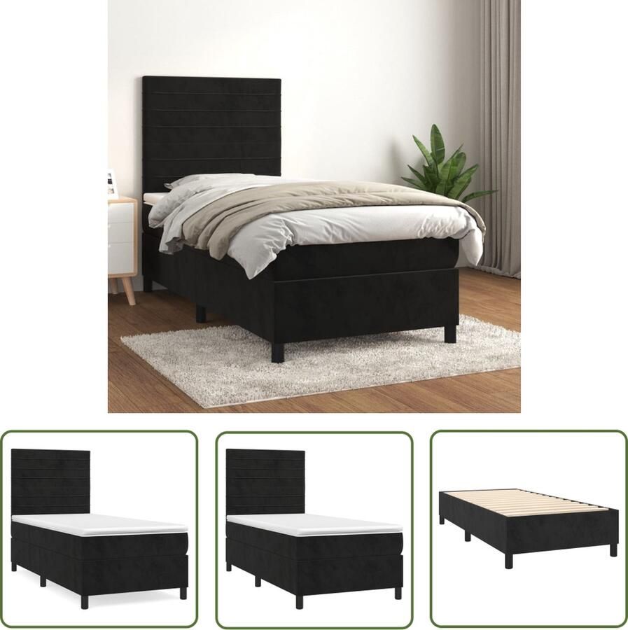 The Living Store Boxspringbed Bed Afmetingen- 203 x 100 x 118 128 cm Zwarte stoffen bekleding Pocketvering matras Middelharde ondersteuning Huidvriendelijk topmatras