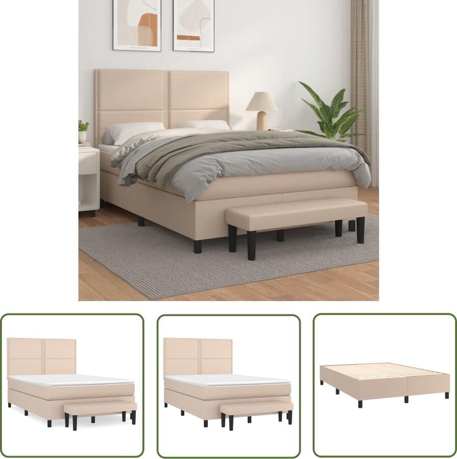 The Living Store Boxspringbed Cappuccino Kunstleer 193x144x118 128 cm Pocketvering matras Middelharde ondersteuning Huidvriendelijk topmatras Inclusief bankje Boxspringbed Slaapcomfort Kapstok Bruine Meubels Bedroom Decoratie