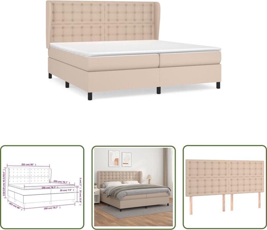 The Living Store Boxspringbed Cappuccino Kunstleer 203 x 203 x 118 128 cm Pocketvering matras Boxspringbed Slaapcomfort Boxspring Kapstok Bedroom Furniture - Foto 2