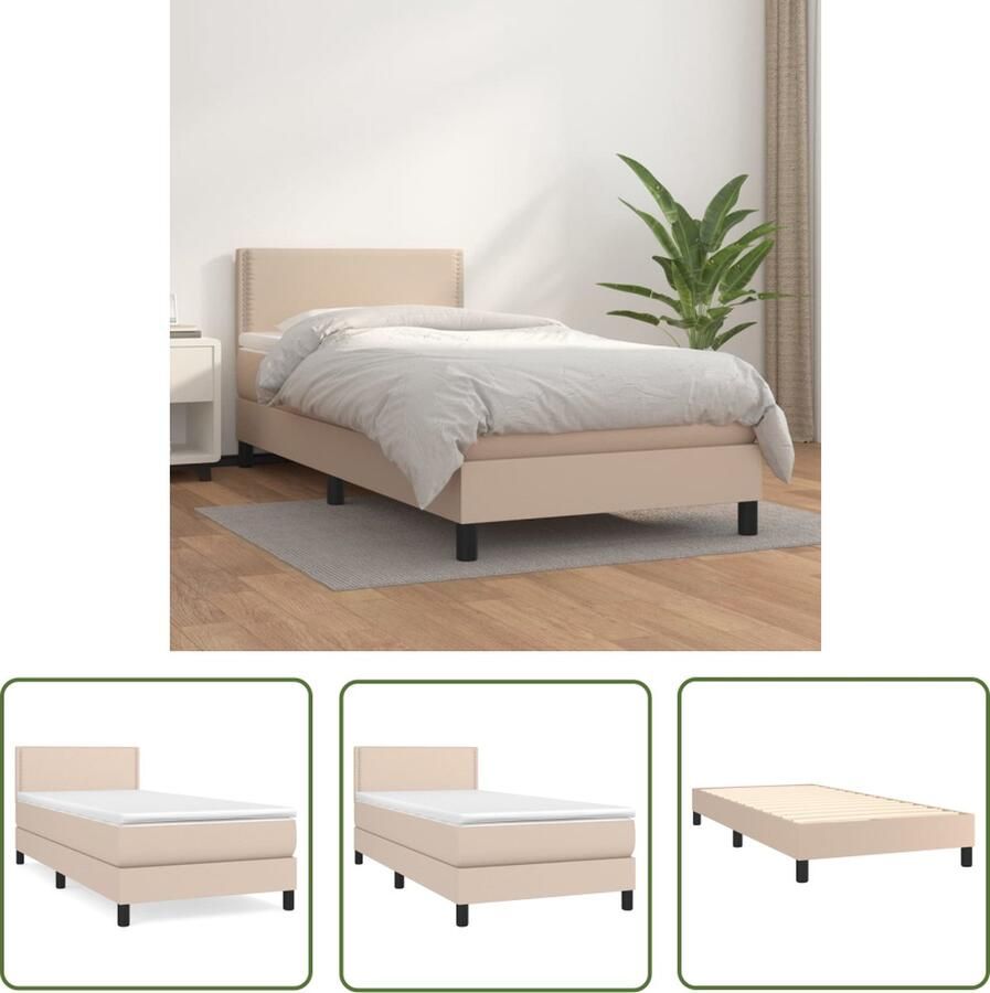 The Living Store Boxspringbed Cappuccino Kunstleer 203x80x78 88 cm Verstelbaar hoofdbord Pocketvering matras Middelharde ondersteuning Huidvriendelijk topmatras Boxspringbed Slaapcomfort Kapstok Bruine Bed Lederlook