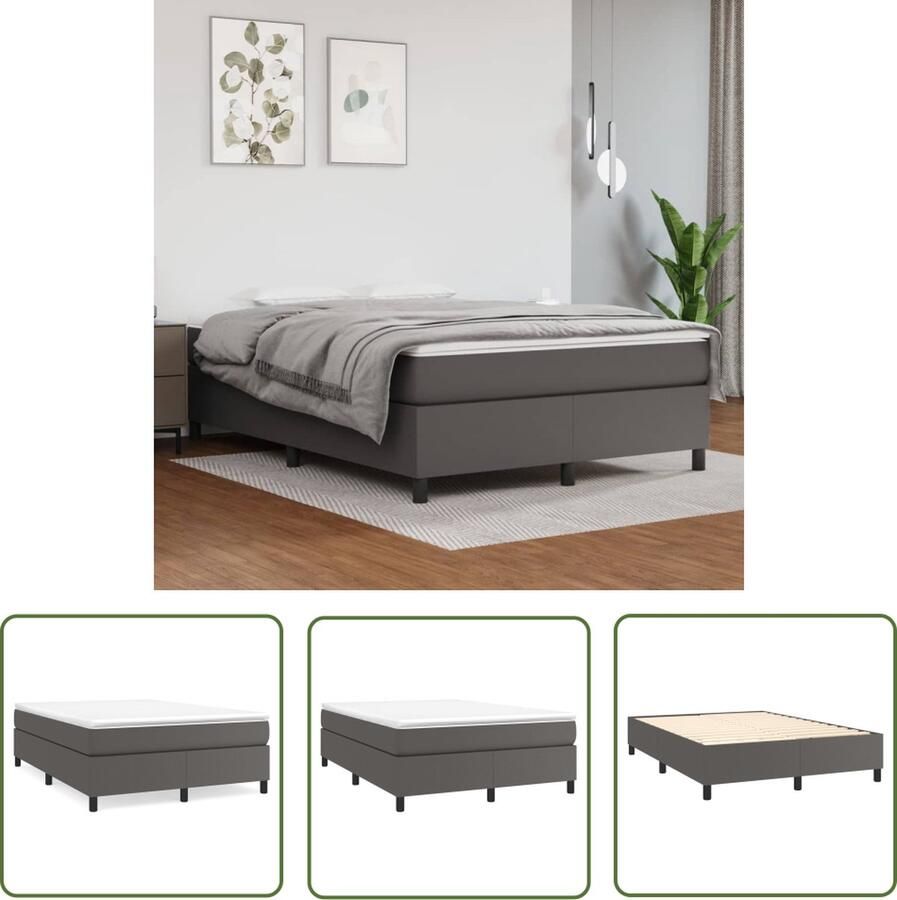 The Living Store Boxspring met matras kunstleer grijs 140x200 cm Boxspring Boxsprings Bed Slaapmeubel Boxspringbed Boxspring Bed Tweepersoonsbed Bed Met Matras Bedframe Ledikant Bedden - Foto 2