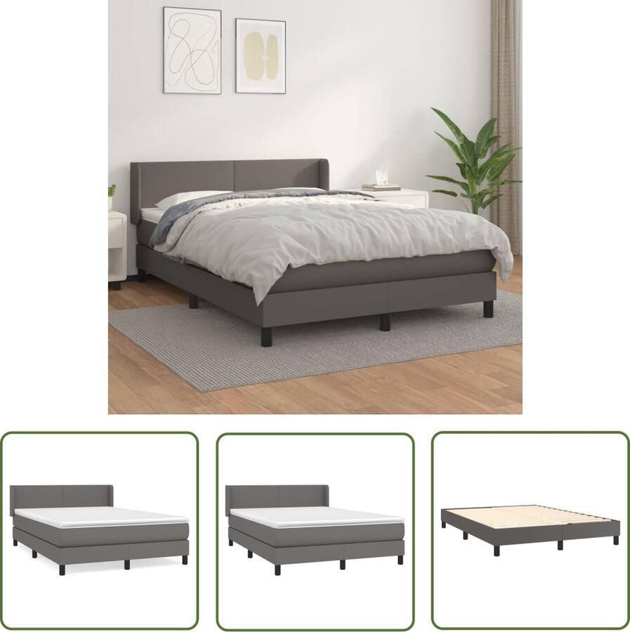 The Living Store Boxspring met matras kunstleer grijs 140x200 cm Boxspring Boxsprings Bed Slaapmeubel Boxspringbed Boxspring Bed Tweepersoonsbed Bed Met Matras Bedframe Ledikant Bed Met Hoofdbord