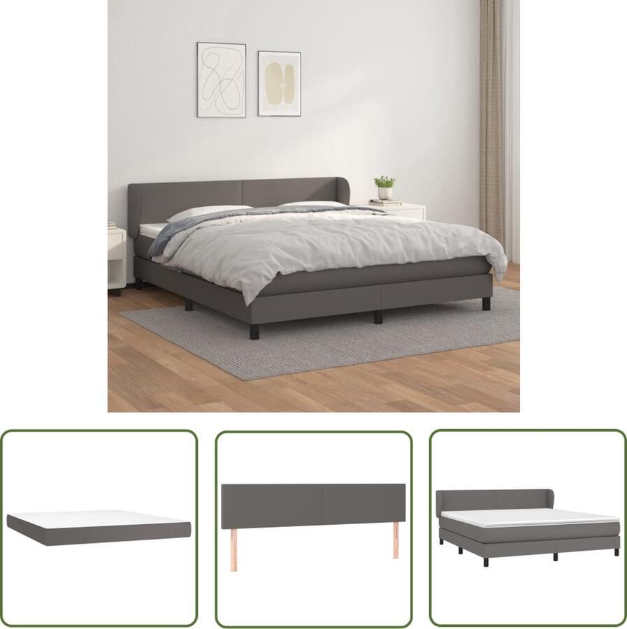 The Living Store Boxspringbed Grijs 203 x 163 x 78 88 cm Duurzaam kunstleer Verstelbaar hoofdbord Pocketvering matras Middelharde ondersteuning Huidvriendelijk topmatras Inclusief montagehandleiding - Foto 2