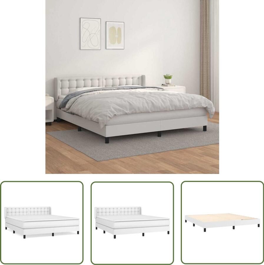 The Living Store Boxspringbed Wit 203 x 163 x 78 88 cm Duurzaam kunstleer Verstelbaar hoofdbord Pocketvering matras Middelharde ondersteuning Huidvriendelijk topmatras Inclusief montagehandleiding