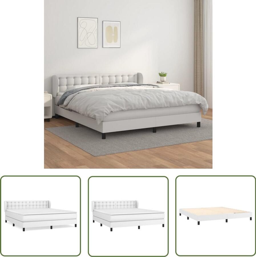 The Living Store Boxspringbed Pocketvering matras Middelharde ondersteuning Duurzaam kunstleer Praktisch hoofdbord Huidvriendelijk topmatras 203x163x78 88 cm