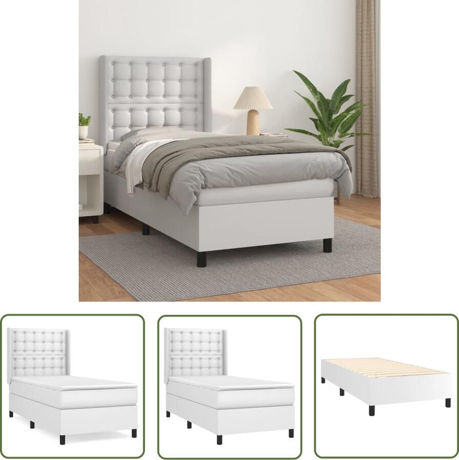 The Living Store Boxspringbed wit 203 x 103 x 118 128 cm duurzaam kunstleer verstelbaar hoofdbord pocketvering matras middelharde ondersteuning huidvriendelijk topmatras montagehandleiding inbegrepen