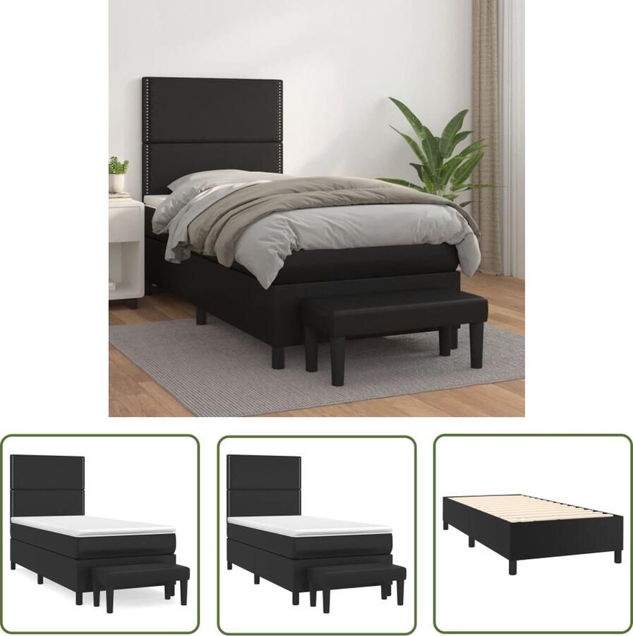 The Living Store Boxspringbed Kunstleer Pocketvering Zwart 203 x 90 x 118 128 cm Boxspringbed Slaapcomfort Boxspring Tweepersoonsbed Kunstleder