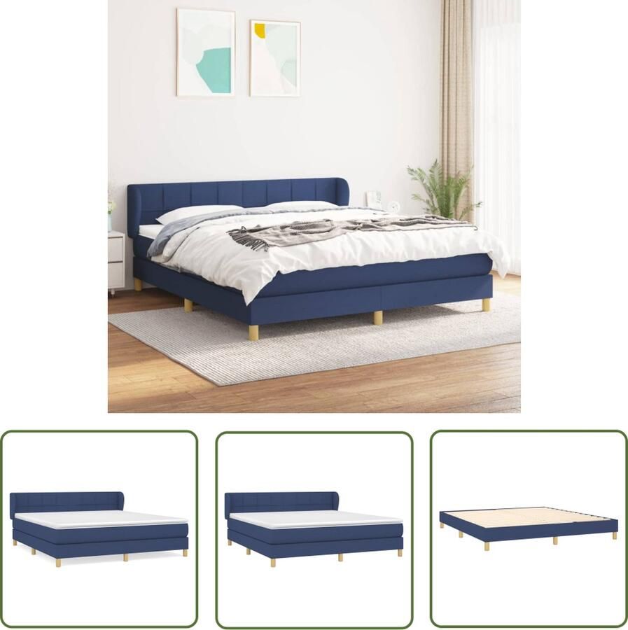 The Living Store Boxspringbed Luxe Blauw 203 x 183 x 78 88 cm Pocketvering Boxspringbed Slaapcomfort Luxe Bed Tweepersoonsbed Pocketed Veren