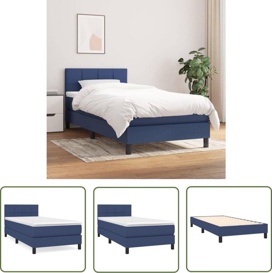 The Living Store Blauw Boxspringbed 203 x 90 x 118 128 cm Hoofdbord in hoogte verstelbaar Pocketvering matras Middelharde ondersteuning Huidvriendelijk topmatras Inclusief montagehandleiding - Foto 2