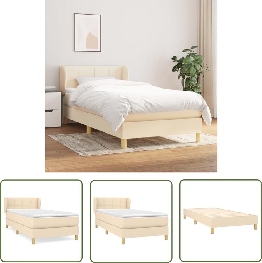 The Living Store Boxspringbed Comfort Bed 203 x 90 x 118 128 cm Crème Met pocketvering matras en huidvriendelijke topmatras Duurzaam en praktisch Boxspringbed Boxspring Bed Creme Kleur Tweepersoonsbed