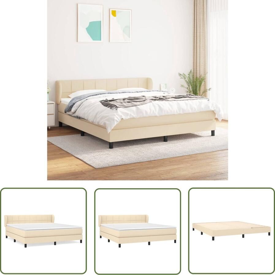 The Living Store Boxspringbed Bed 180x200cm Crème Met verstelbaar hoofdbord Pocketvering matras Middelharde ondersteuning Huidvriendelijk topmatras Boxspringbed Boxspring Bed Frame Tweepersoonsbed Creme Kleur