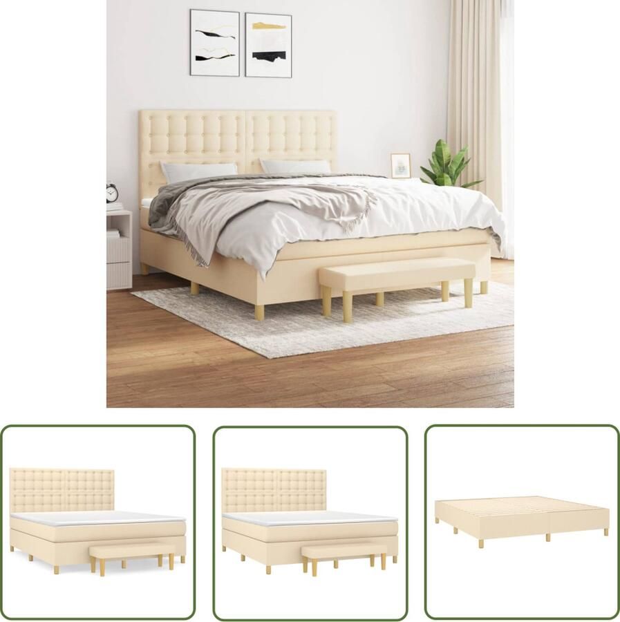 The Living Store Boxspringbed CreÌme Luxe 160x200 Verstelbaar hoofdbord Pocketvering matras Middelharde ondersteuning Huidvriendelijk topmatras Multifunctioneel bankje