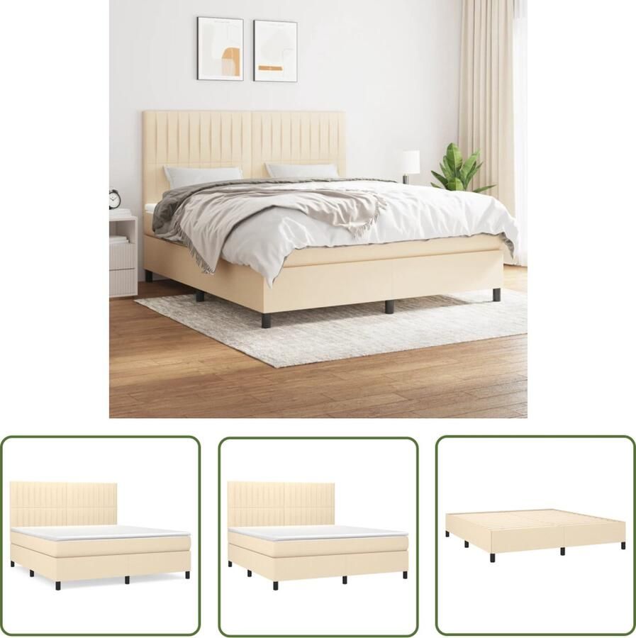 The Living Store Boxspringbed Bed 203 x 180 x 118 128 cm Crème Hypoallergeen Boxspringbed Slaapcomfort Boxspring Tweepersoonsbed Cremekleurig