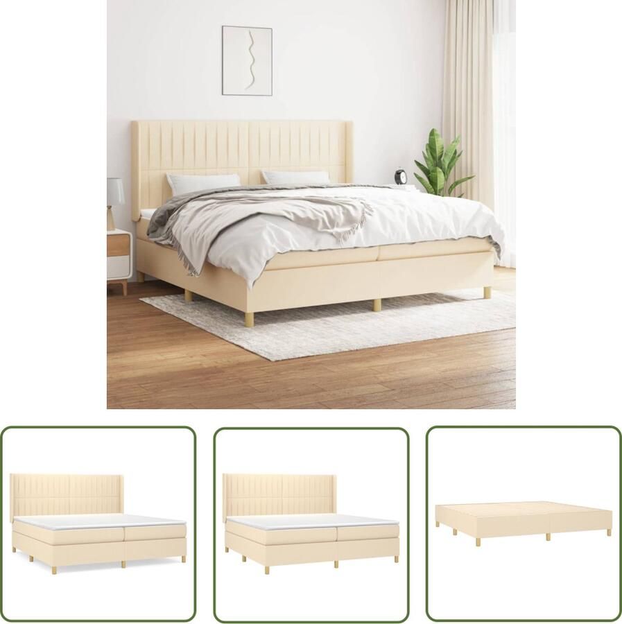 The Living Store Boxspringbed Vlorno Crème 203 x 200 x 118 128 cm Duurzaam stof Verstelbaar hoofdbord Pocketvering matras Middelharde ondersteuning Huidvriendelijk topmatras Inclusief montagehandleiding