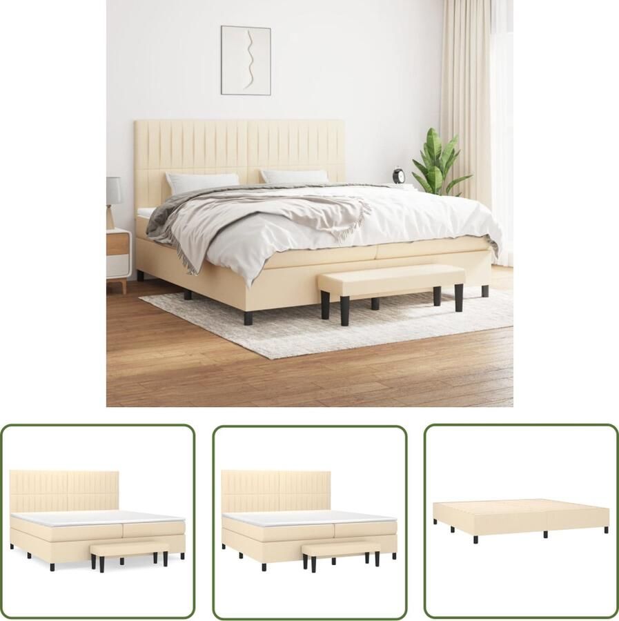 The Living Store Boxspringbed 203 x 203 x 78 88 cm Crème stoffen bed Pocketvering matras Boxspringbed Slaapcomfort Boxspring Tweepersoonsbed Creme Kleur