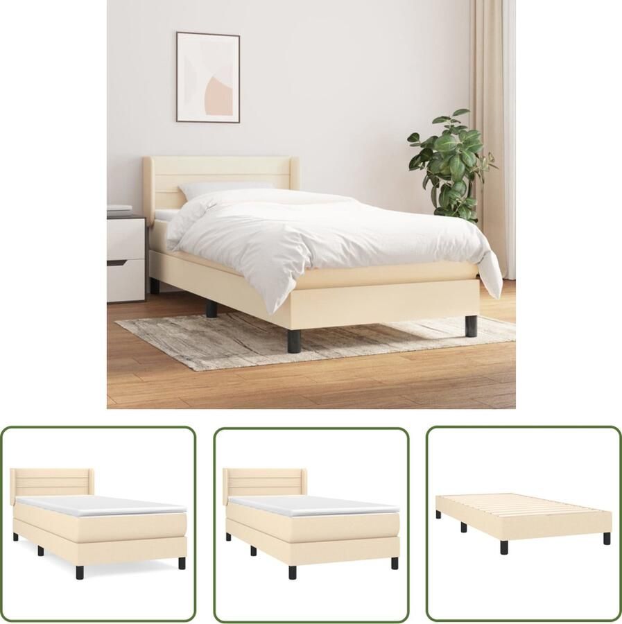 The Living Store Boxspringbed Comfort Bed 203 x 83 x 78 88 cm Crème Met verstelbaar hoofdbord Pocketvering matras Middelharde ondersteuning Huidvriendelijk topmatras