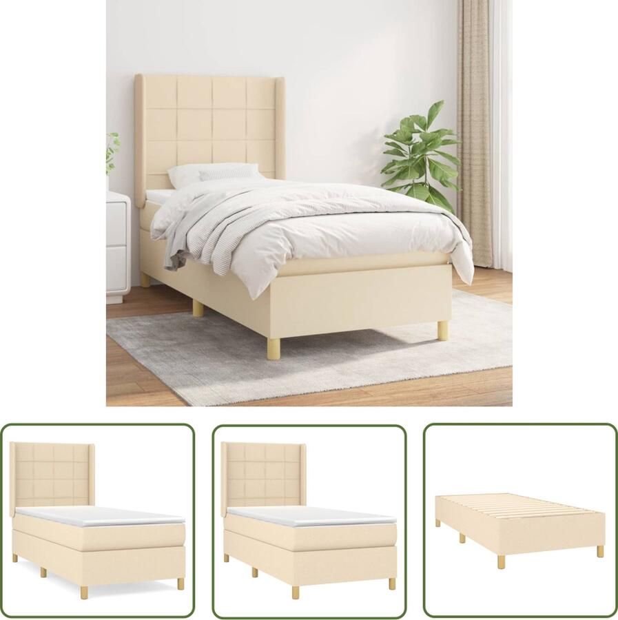 The Living Store Boxspringbed Bed 193x93x118 128 cm Crème Stof (100% polyester) Boxspringbed Slaapcomfort Boxspring Tweepersoonsbed Cremekleurig