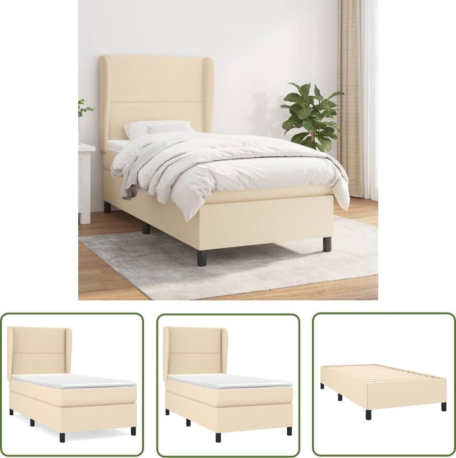 The Living Store Boxspring met matras stof crèmekleurig 90x200 cm Boxspringbed Boxspring Bed Creme Kleurig Tweepersoonsbed