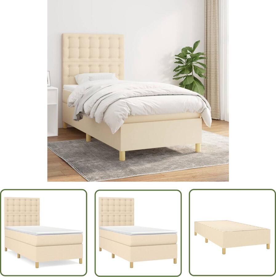 The Living Store Boxspring Bed Crème 193 x 90 x 118 128 cm Pocketvering Matras Middelharde Ondersteuning Huidvriendelijk Topmatras Boxspringbed Boxsprings Creme Kleurig Bed Tweepersoons Bed Pocketveer Matras
