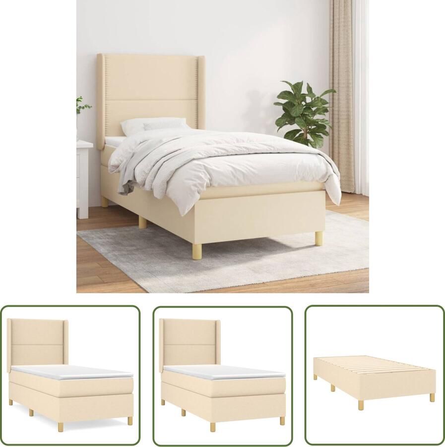 The Living Store Boxspringbed Comfort Bed 203 x 93 x 118 128 cm Crème Stof (100% polyester) Pocketvering matras Middelharde ondersteuning Boxspringbed Slaapcomfort Boxspring Creme Kleur Tweepersoonsbed