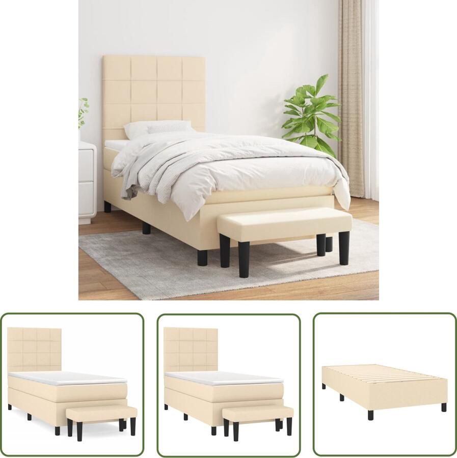 The Living Store Boxspringbed 203 x 90 x 118 128 cm Duurzaam materiaal Praktisch hoofdbord Comfortabele ondersteuning Pocketvering matras Middelharde ondersteuning Huidvriendelijk topmatras Multifunctioneel bankje