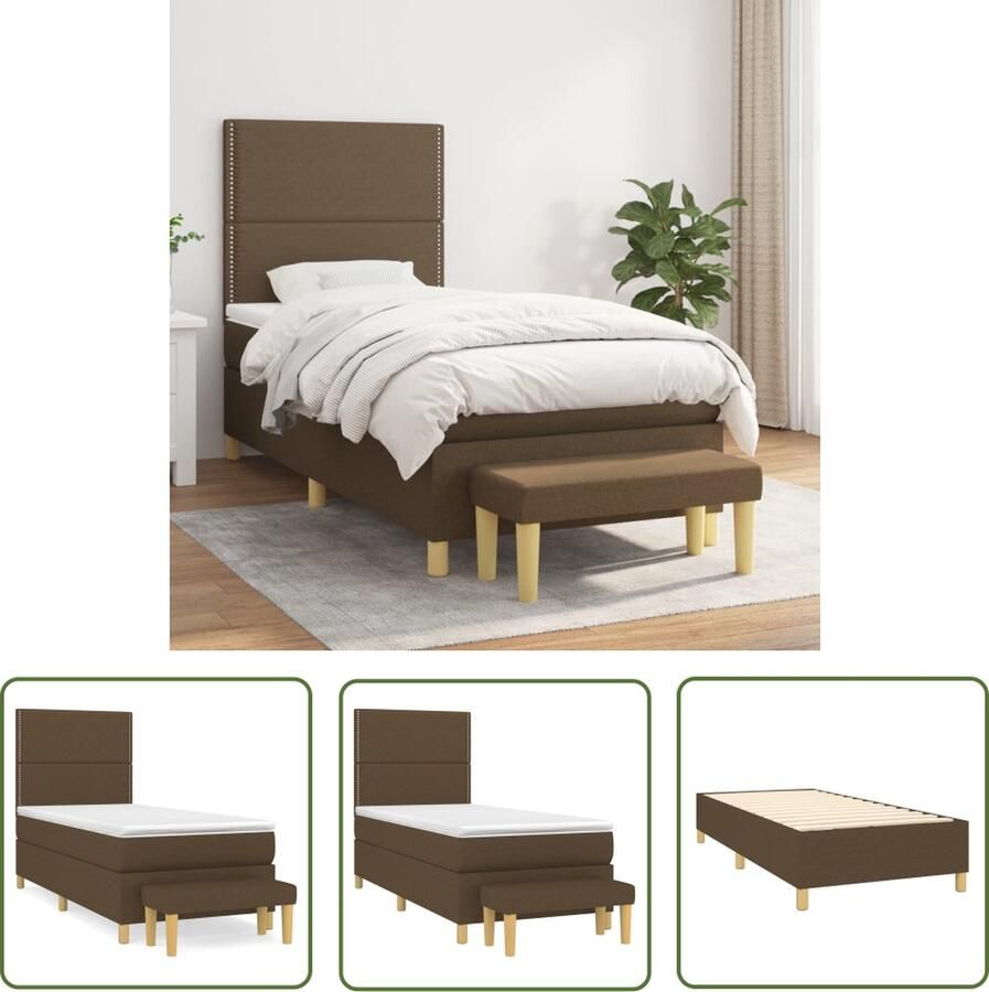 The Living Store Boxspring met matras stof donkerbruin 100x200 cm Boxspring Boxsprings Pocketveringbed Bed Slaapmeubel Boxspringbed Boxspring Bed Eenpersoonsbed Bed Met Matras Bedframe Ledikant