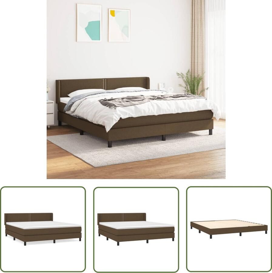 The Living Store boxspringbed Vulcan donkerbruin 160x200 cm Pocketvering matras Boxspringbed Slaapcomfort Pocketveermatras Hoofdboard Donkerbruin