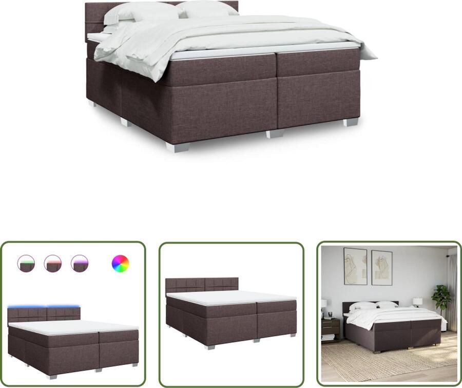VidaXL Slaapcomfort Boxspringbed Boxspring met matras stof donkerbruin 200x200 cm Boxspring Bruine Boxspring Lederlook Boxspring