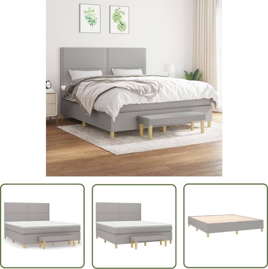 The Living Store Boxspringbed Duurzaam materiaal Praktisch hoofdbord Comfortabele ondersteuning Pocketvering matras Middelharde ondersteuning Huidvriendelijk topmatras Multifunctioneel bankje