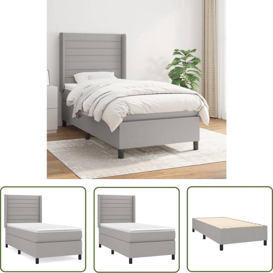 The Living Store Boxspringbed Lichtgrijs 193x93x118 128 cm Pocketvering Middelharde ondersteuning Huidvriendelijk Boxspringbed Slaapcomfort Boxspring Tweepersoonsbed Grijs Bed