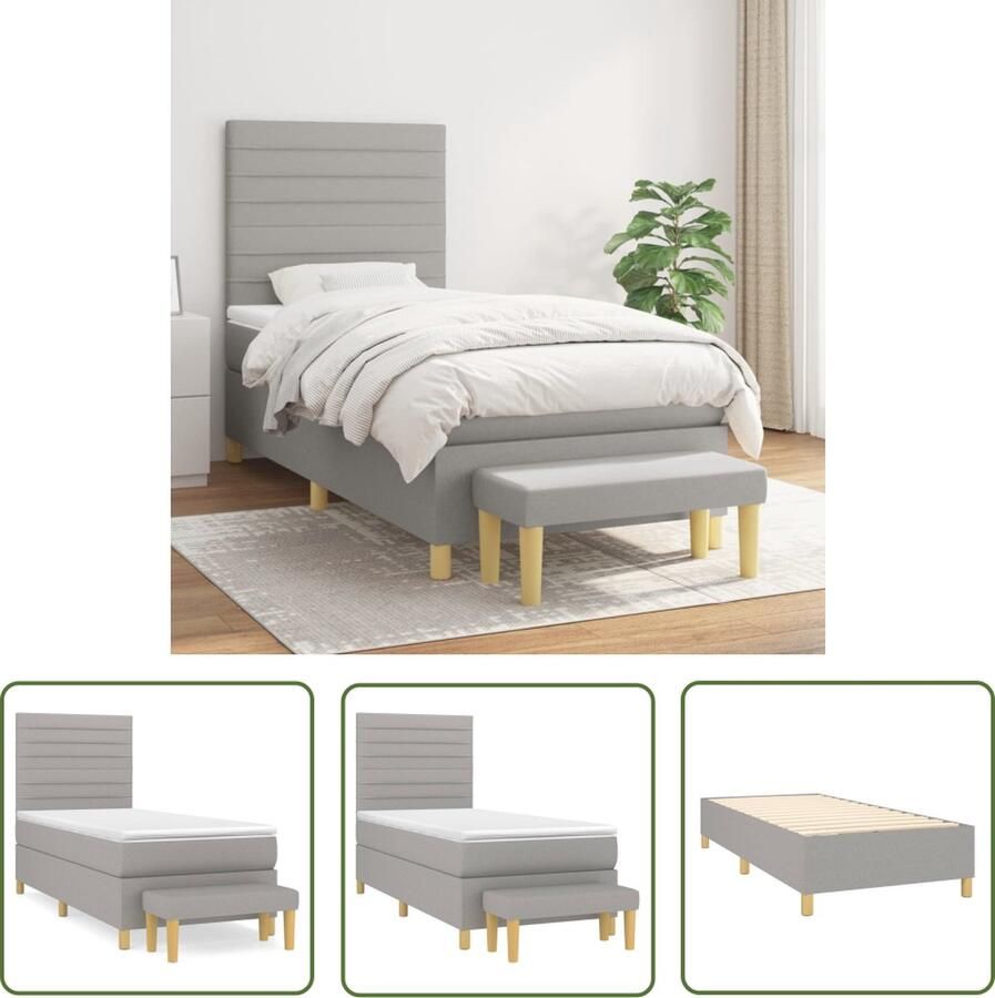 The Living Store Boxspringbed Luxe 193 x 90 x 118 128 cm Lichtgrijs Pocketvering Boxspringbed Slaapcomfort Luxe Bed Pocketed Veren Grijs Bed