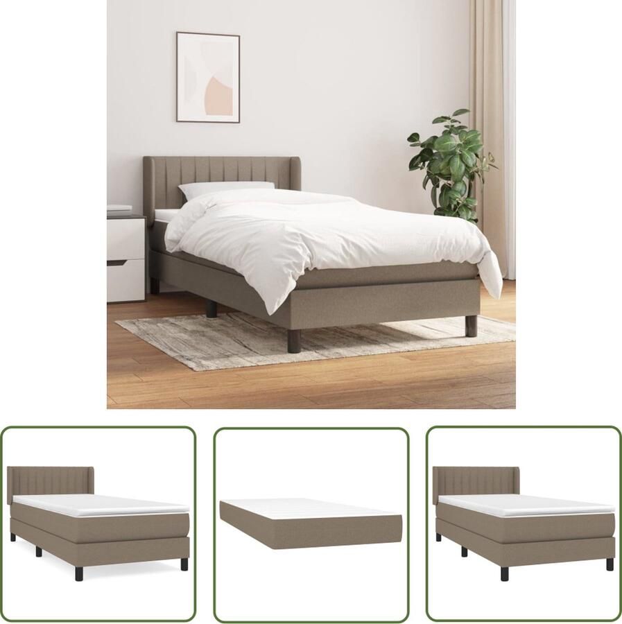 The Living Store Boxspringbed Corvallis Bed Taupe 203x103x78 88 cm Pocketvering matras Middelharde ondersteuning Huidvriendelijk topmatras Inclusief montagehandleiding