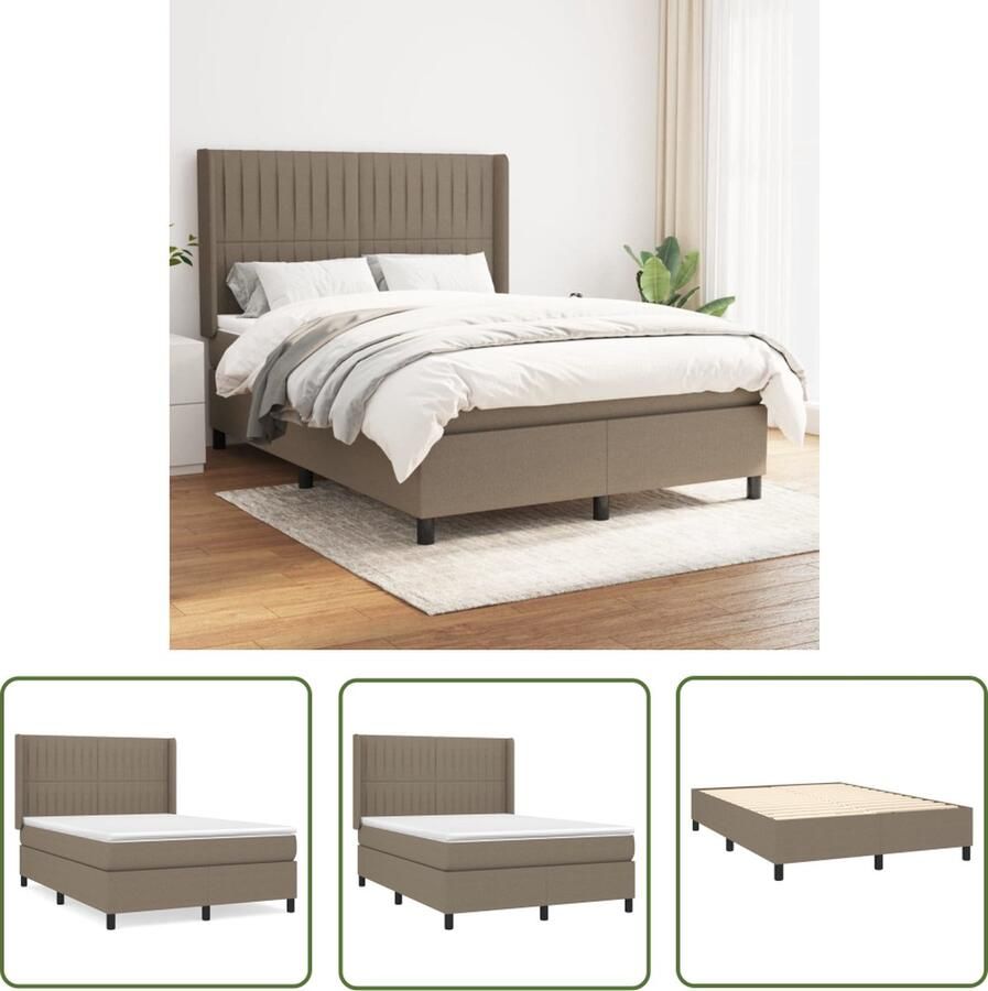 The Living Store Boxspringbed Comfortabele Ondersteuning Bed- Taupe 193x147x118 128cm Pocketvering Matras Middelharde Ondersteuning Huidvriendelijk Topmatras