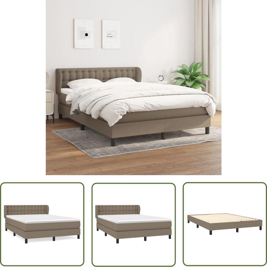 The Living Store Boxspringbed Comfort Sleep Bed 140 x 200 cm Taupe Pocketvering matras Middelharde ondersteuning Huidvriendelijk topmatras Boxspringbed Slaapcomfort Pocketveer Matras Middenhard Taupecleur - Foto 2
