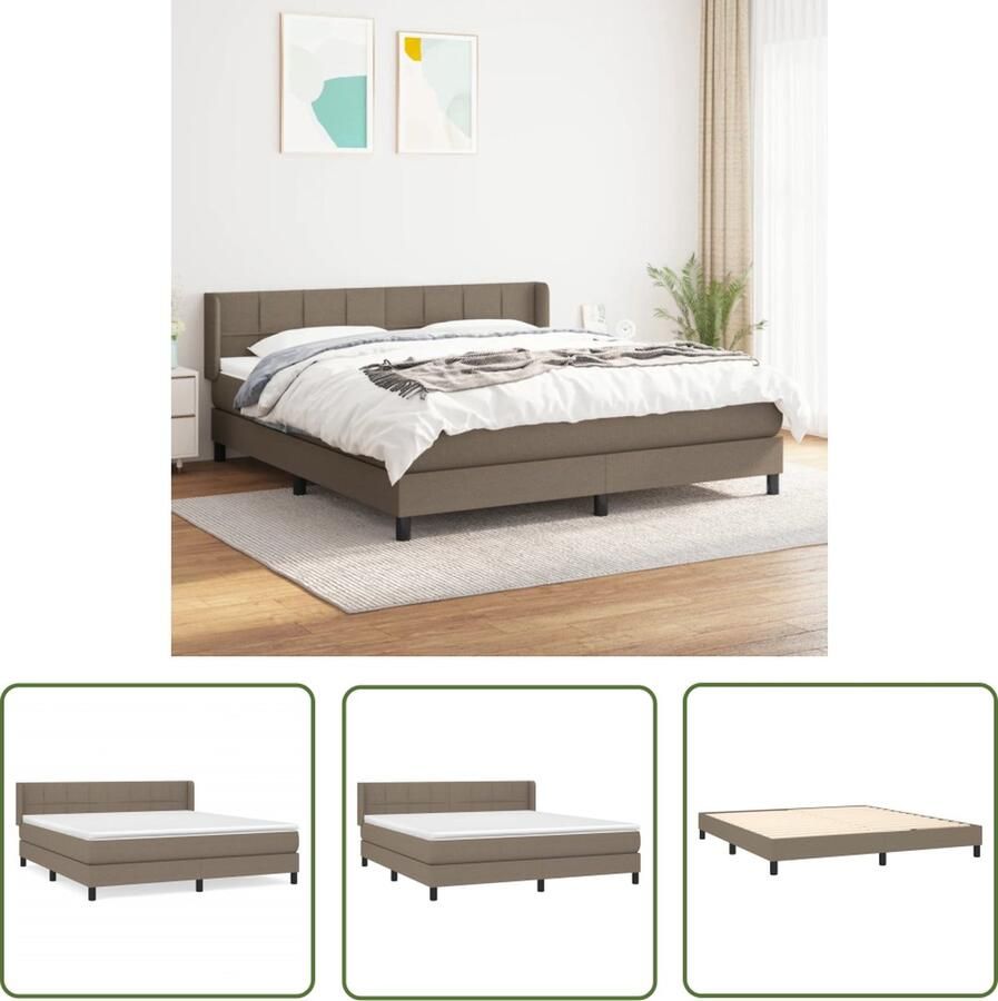 The Living Store Boxspringbed 203 x 180 x 118 128 cm Taupe ademende en duurzame stof verstelbaar hoofdbord pocketvering matras middelharde ondersteuning huidvriendelijk topmatras multifunctioneel bankje - Foto 3