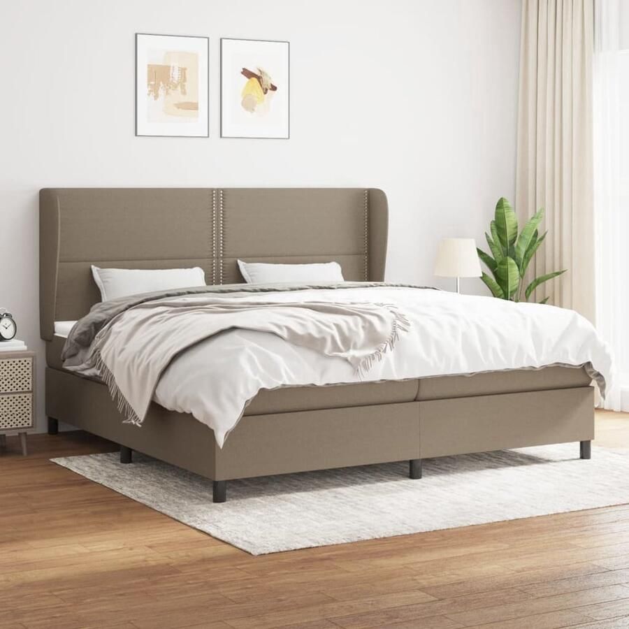 The Living Store Boxspringbed Comfort Bed 203 x 203 x 118 128 cm Taupe + Wit Pocketvering matras 100x200x20 cm Topmatras 200x200x5 cm Duurzaam materiaal