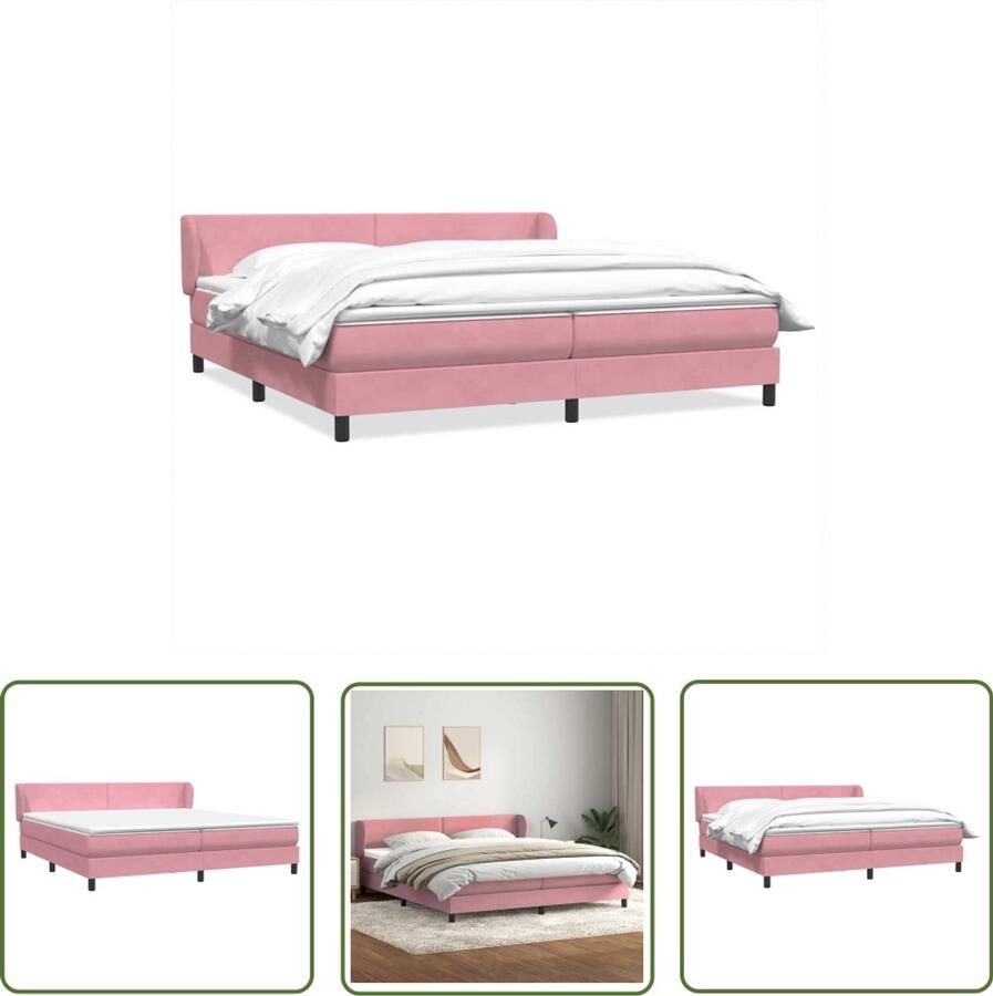 VidaXL Boxspringbed met matrassen 180x220 cm fluweel roze Boxspringbed Slaapcomfort Fluweel Pocketveringmatras Hoofdbord