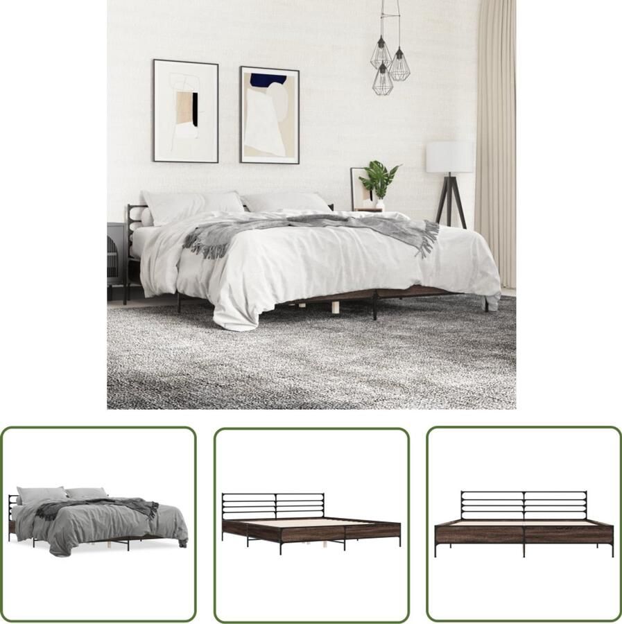 VidaXL Slaapcomfort Bruin Houten Bed Bedframe bewerkt hout metaal bruin eikenkleur 180x200 cm King Size Bed Tweepersoonsbed Bed Frame