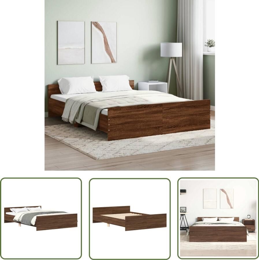 The Living Store Bedframe Bruineiken Complete Set 140x200 cm Duurzaam Hout Functioneel hoofd- en voeteneinde Bruin Houten Bed Frame Slaapcomfort Boxspring Bed Tweepersoons Bed King Size Bed