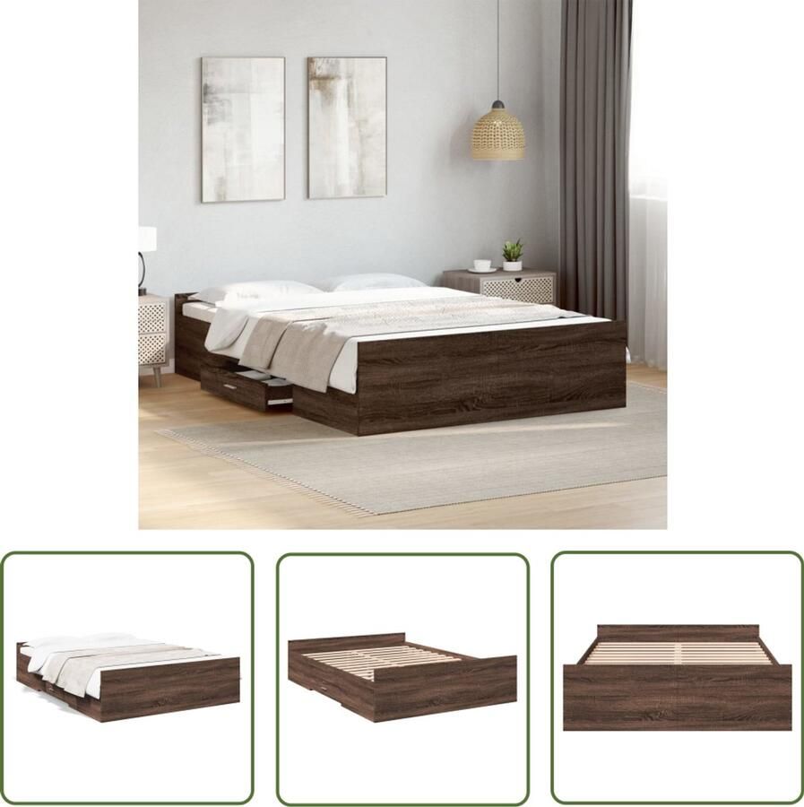 VidaXL Bedframe met lades bewerkt hout bruin eikenkleur 120x200 cm Bruin Houten Bed Frame Slaapcomfort Tweepersoons Bed Boxspring Bed Met Lade