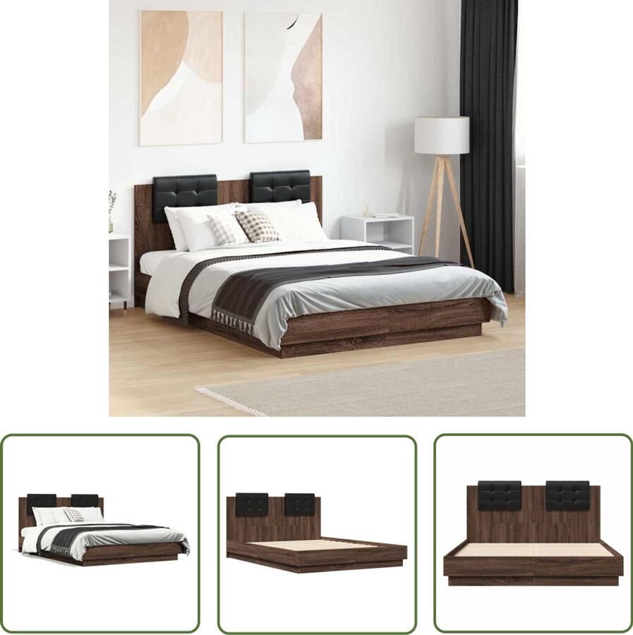 VidaXL Slaapcomfort Bruine Houten Bed Frame Bedframe met hoofdeinde bruin eikenkleurig 120x190 cm Modern Bed King Size Bed Boxspring Bed
