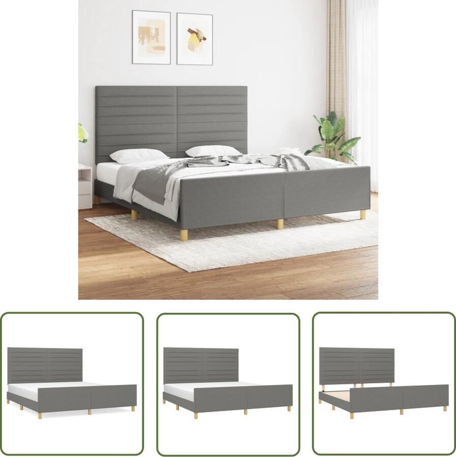 The Living Store Bed Donkergrijs 203 x 186 x 118 128 cm Stof Verstelbaar hoofdeinde Donker Grijs Bed Slaapcomfort Bed Frame Boxspring Bed Tweepersoonsbed