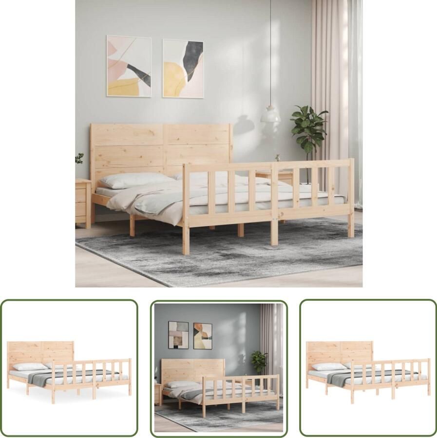 VidaXL Slaapcomfort Grenenhouten Bed Frame Bedframe zonder matras massief grenenhout 160x200 cm Massief Hout Bed Tweepersoons Bed Groot Bed