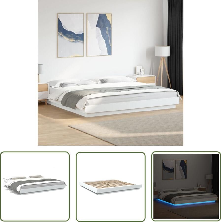 The Living Store LED-verlicht Bedframe 212 x 200.5 x 23 cm RGB LED-verlichting Led Bedframe Slaapcomfort Led Verlichting Houten Bedframe Modern Bedframe